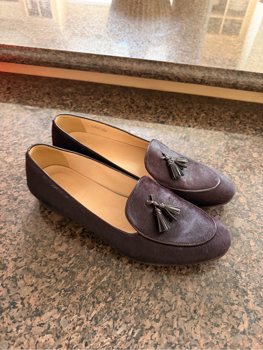 J. crew women’s Tassel Loafers in Dark Purple horse hair - Elegant Slip-On Flats